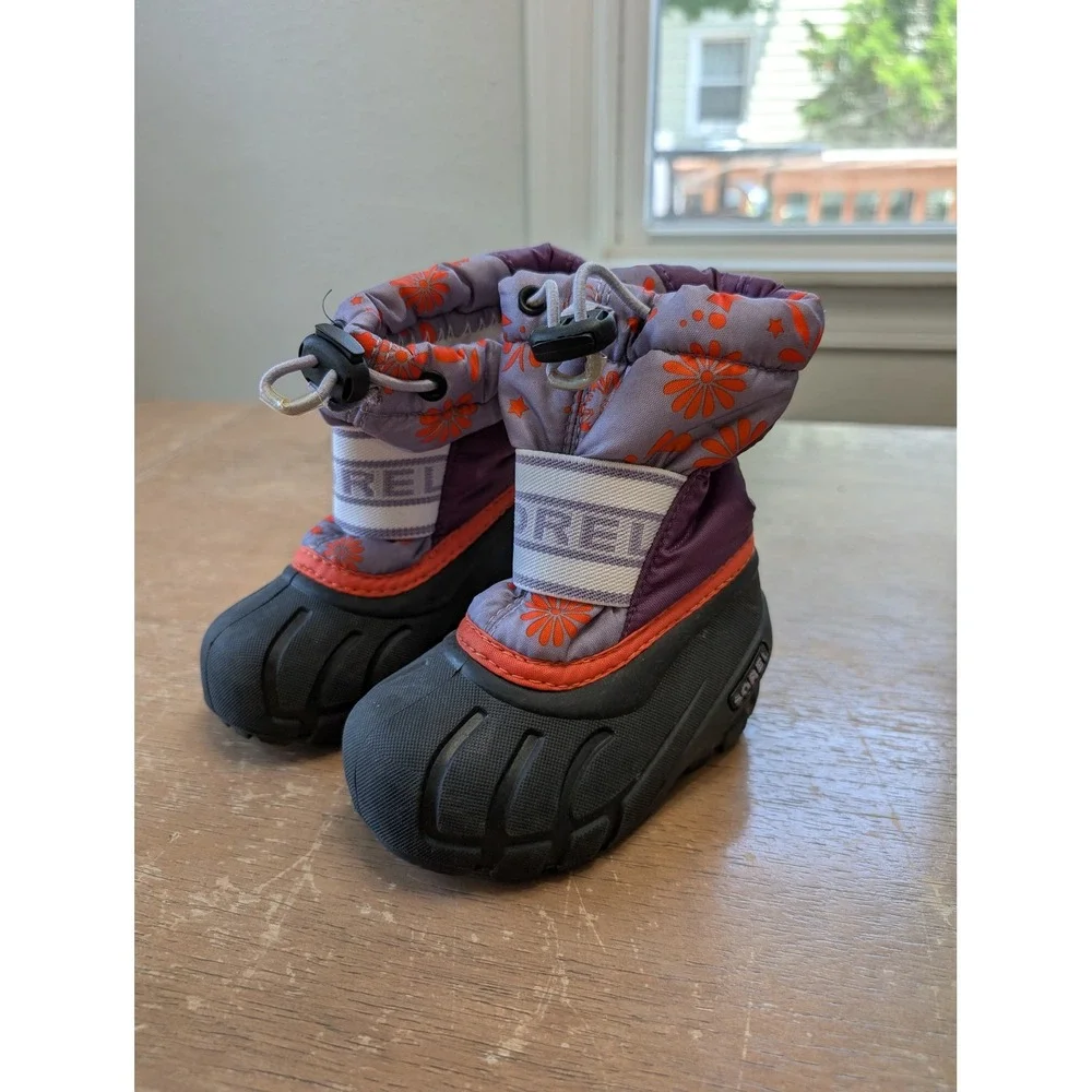 Sorel Toddler Girls Snow Commander Boots Purple Floral Waterproof Winter Shoes 5